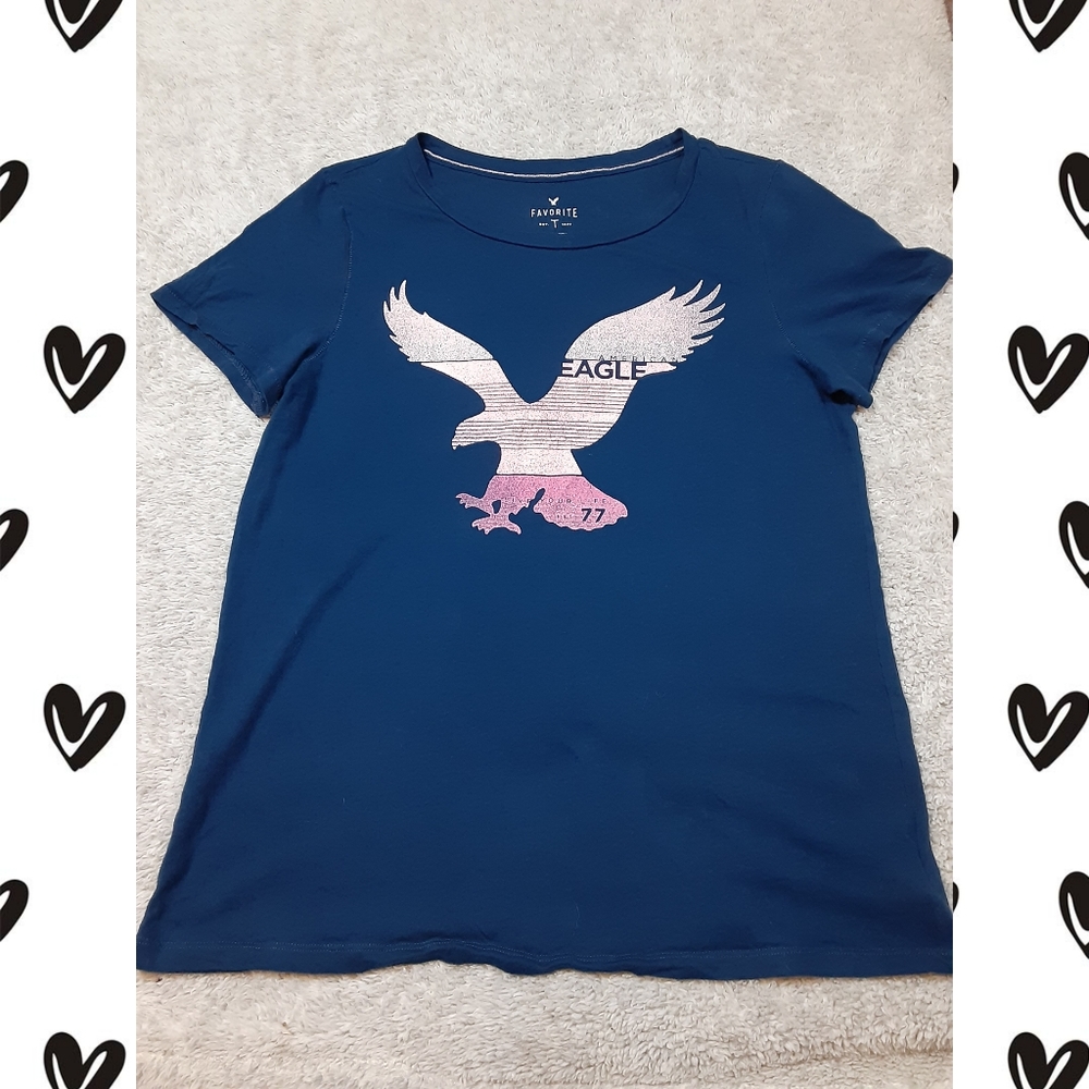 Navy blue and pink American Eagle t-shirt large